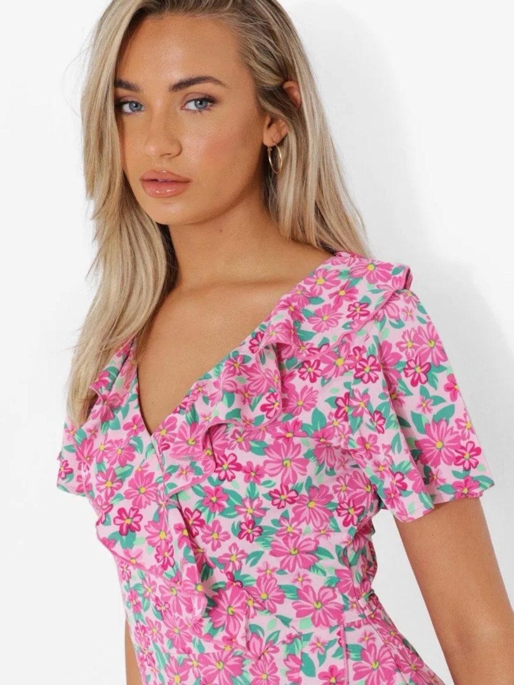 Pink Floral Ruffle Mini Dress - Picture 4 of 4